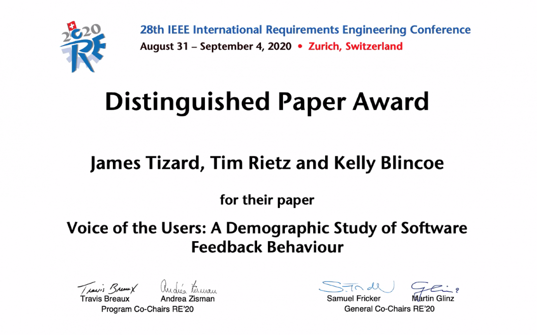 Distinguished paper award certificate.