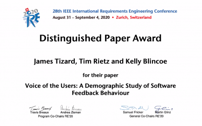 Distinguished paper award at RE 2020
